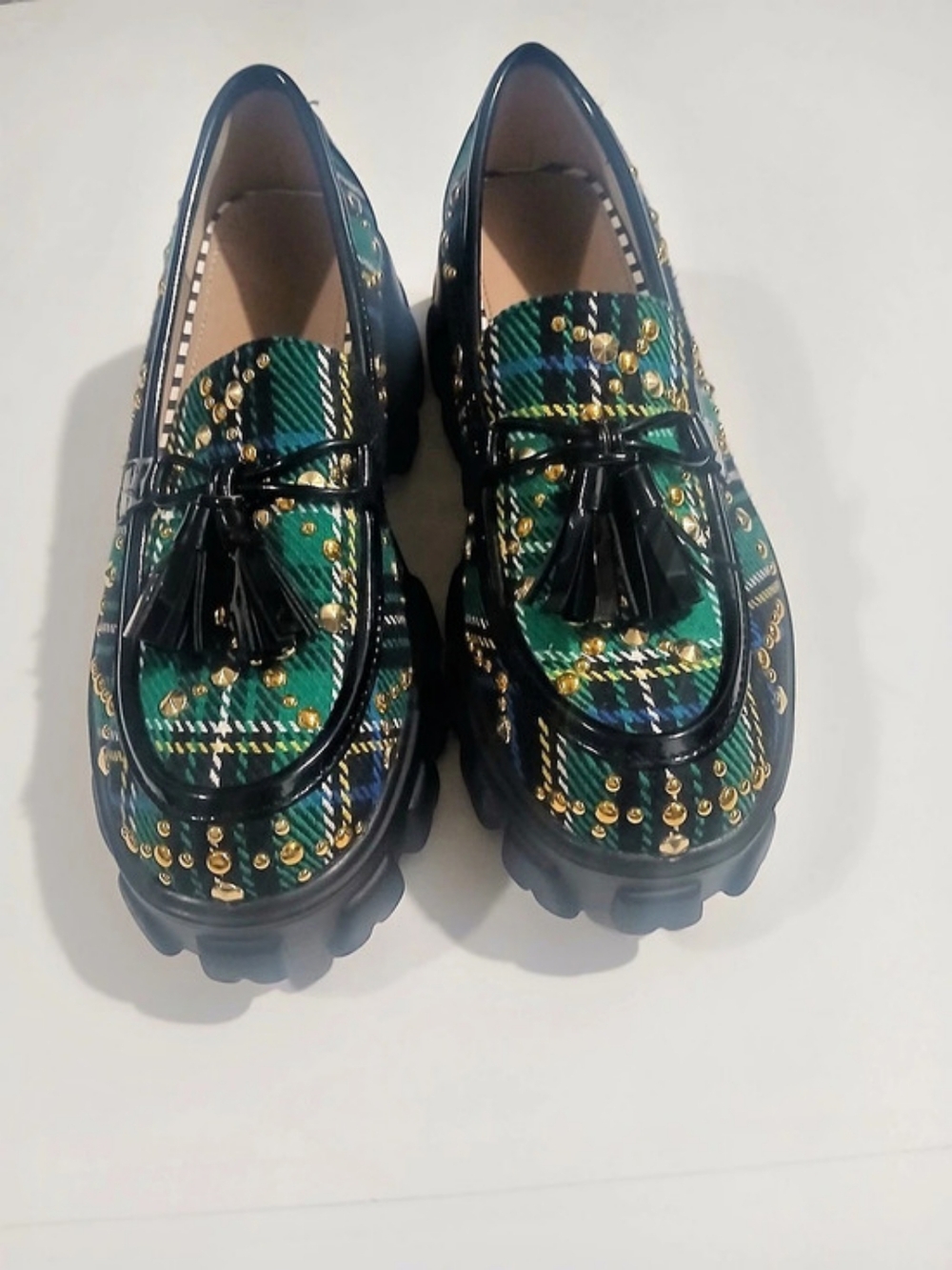 ASOS Alena Platform Plaid Loafers Green & Black US 7 Like New